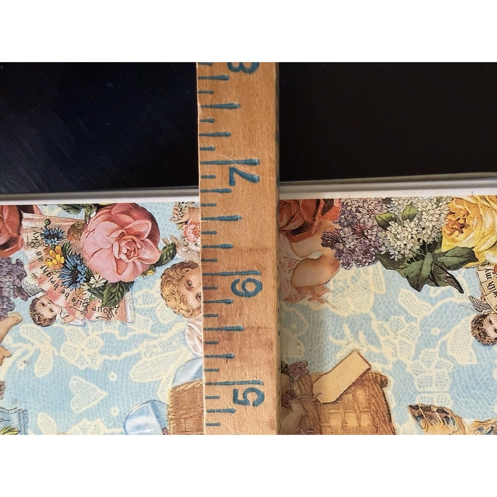 Vtg Box Stationary Company Metal Rectangular Tin Angels Cherubs Floral celestial - Picture 6 of 6